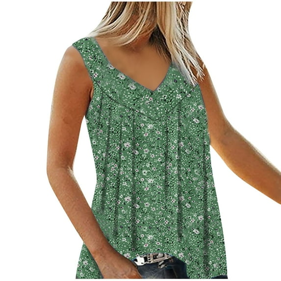 Aofany Summer Womens Plus Size Tank Tops V Neck Casual Flowy Sleeveless Shirts Printed Blouse