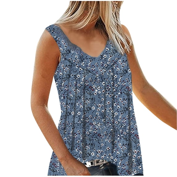 Aofany Summer Womens Plus Size Tank Tops V Neck Casual Flowy Sleeveless Shirts Printed Blouse