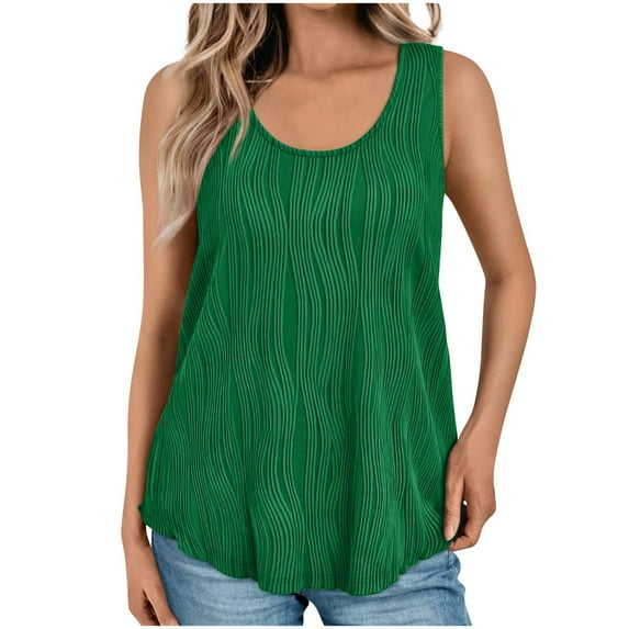 Aofany Summer Womens Tank Tops U Neck Casual Flowy Sleeveless Shirts Textured Loose Basic Tops for Women