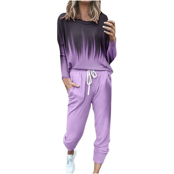 Aofany Sweat Suits for Women Jogging Suits Loose 2 Piece Sets Gradient Long Sleeve Tops Casual Pants Sweatsuit