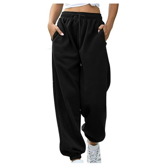 Aofany Sweatpants For Women With Pockets Sweatpants Baggy Solid Elastic Waist Trousers Long Straight Pants