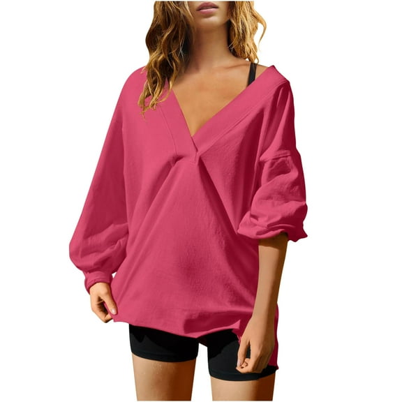 Aofany Sweatshirt for Women Casual V Neck Shirts Trendy Long Sleeve Loose Fit Tops Pullover Solid Oversized Sweatshirts