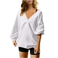 thumbnail image 1 of Aofany Sweatshirt for Women Casual V Neck Shirts Trendy Long Sleeve Loose Fit Tops Pullover Solid Oversized Sweatshirts, 1 of 4