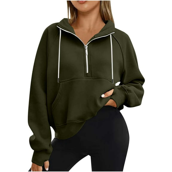 Aofany Sweatshirt for Women Half Zip Cropped Pullover Fleece Hoodies Fall Winter Tops Thumb Hole