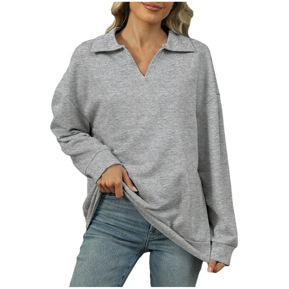 Aofany Sweatshirts for Women Oversized Sweatshirt for Women Daily Ladies Sweatshirts Loose Pullover Solid Color Long Sleeve Sweatshirt