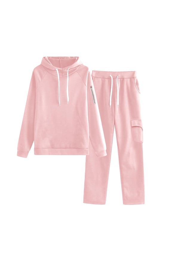 Sweatsuits 2pcs Sets Womens, Women's Casual Solid Hooded Drawstring Loose Long Sleeve Sweatshirt Tops and Long Pants Set Suits