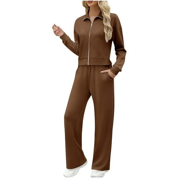 Aofany Sweatsuits for Women 2 Piece Outfits Full Zip Sweatshirt and Wide Leg Sweatpants Tracksuit Jogger Sets