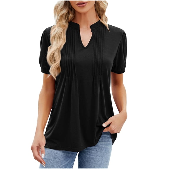 Aofany T-Shirt for Women V Neck Short Sleeve Summer Tops Casual Ruched Shirts Ruffled Stretch Blouse Top