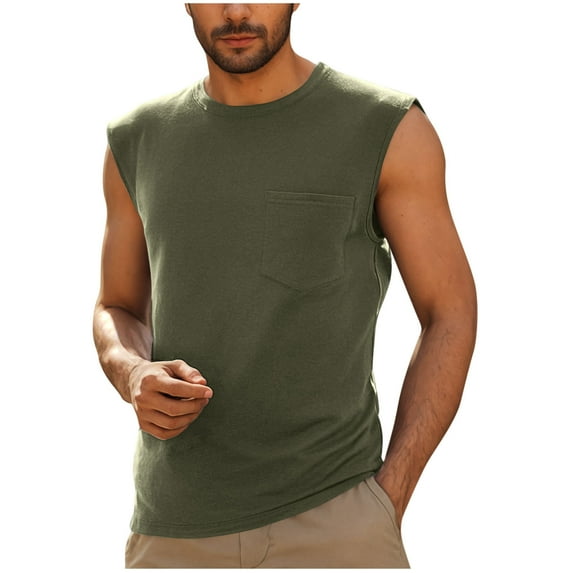 Aofany Tank Tops Men Mens Breathable Sleeveless T Shirt Tops Slim Summer Round Neck Mens Tank Top with Pockets