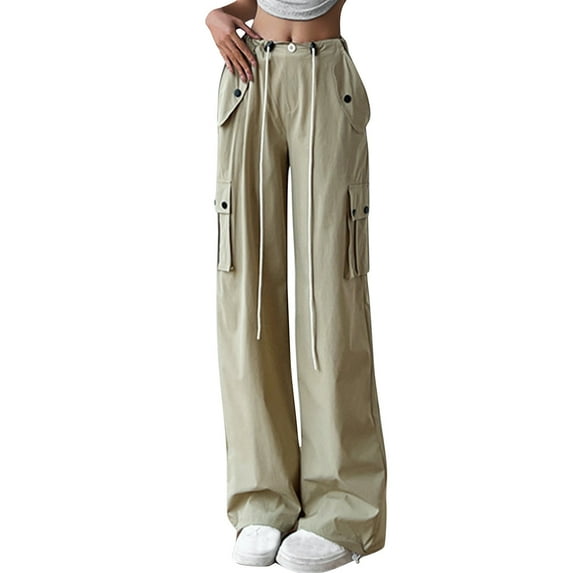 Aofany Teen Girls Cargo Pants With Pockets Parachute Pants For Women Y2K Baggy Drawstring Streetwear Trendy Pants