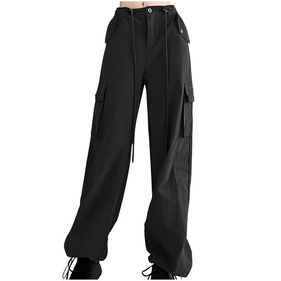 Aofany Teen Girls Cargo Pants With Pockets Parachute Pants For Women Y2K Baggy Drawstring Streetwear Trendy Pants