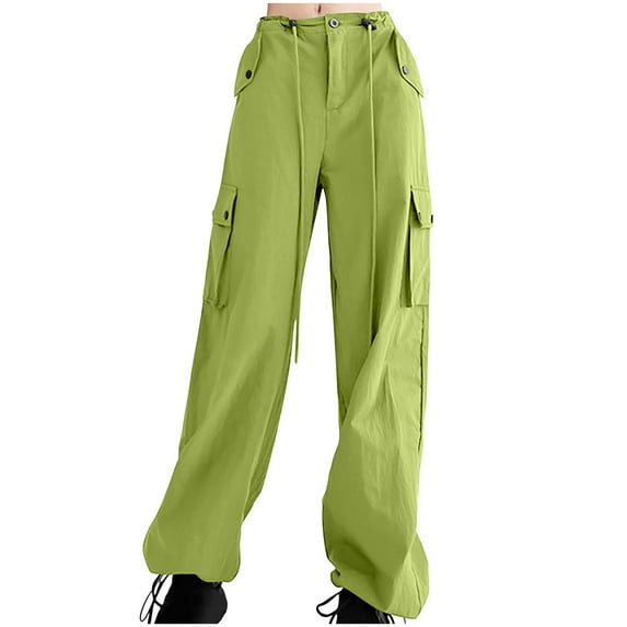 Aofany Teen Girls Cargo Pants With Pockets Parachute Pants For Women Y2K Baggy Drawstring Streetwear Trendy Pants