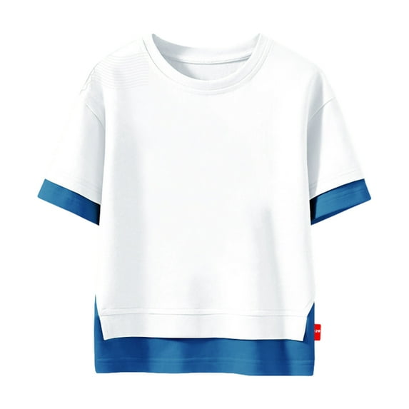 Aofany Toddler Baby Boys and Girls Summer T Shirt Children Short Sleeve Solid Color Patchwork Crewneck Cotton Blouse Top