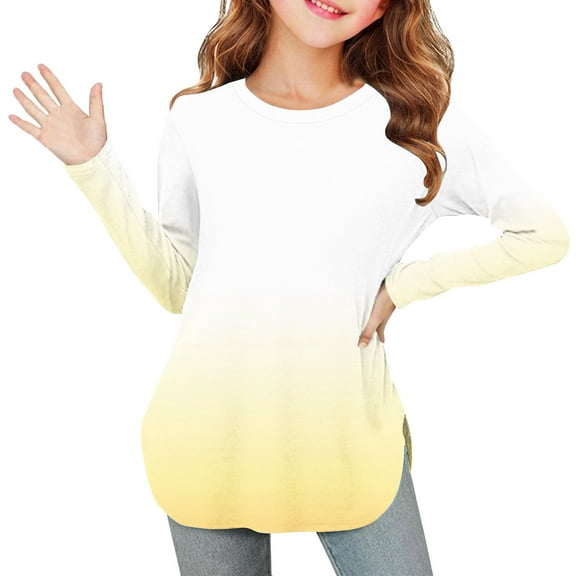 Aofany Toddler Baby Girl Basic Solid T Shirts Girls Spring Fall Clothes Kids Long Sleeve T Shirts Crewneck Tops, 3-12 Years