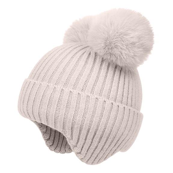 Aofany Toddler Baby Girls Boys Winter Hats with Double Poms, Soft Thick Warm Ribbed Chunky Cable Knit Hats Skull Caps