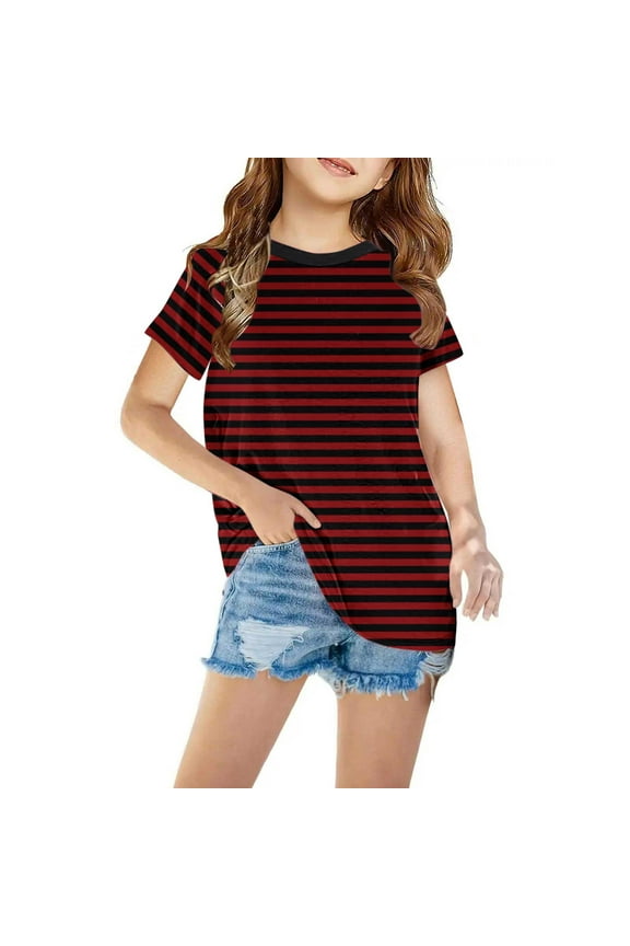 Toddler Baby Girls T-Shirt Short Sleeve Stripes Round Neck Crop Top Summer Kids Tee Shirt Blouse