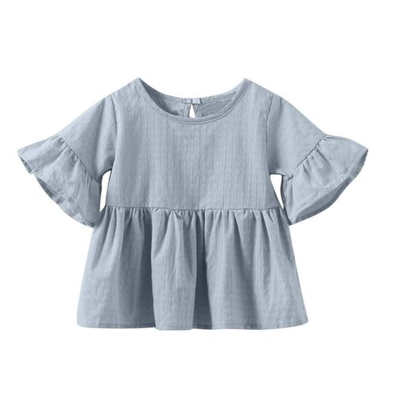 Aofany Toddler Baby Girls T-Shirts Summer Ruffle Short Sleeve Solid Color Tee Tops Kids Cotton Clothes, 0M-4Y