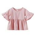thumbnail image 1 of Aofany Toddler Baby Girls T-Shirts Summer Ruffle Short Sleeve Solid Color Tee Tops Kids Cotton Clothes, 0M-4Y, 1 of 5