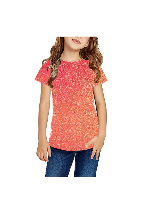 Toddler Boys Girls T-shirt Short Sleeve Sequin Top Crew Neck Cute Summer Tee Shirt Blouse