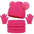 thumbnail image 1 of Aofany Toddler Boys Girls Winter Beanie Hat Neck Warmer Gloves Set Kids Thick Ski Cap With PomPom Winter Beanie Hat Warm Knit Scarf Gloves Set, 1 of 7