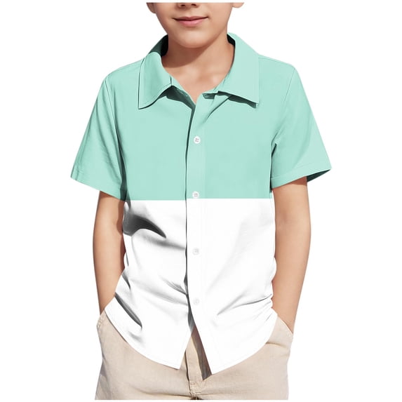 Aofany Toddler Button Down Shirts Boys Short Sleeve Beach Shirts Kids Classic Button-Down Collared Shirt School Uniform Shirts 5-15 Years