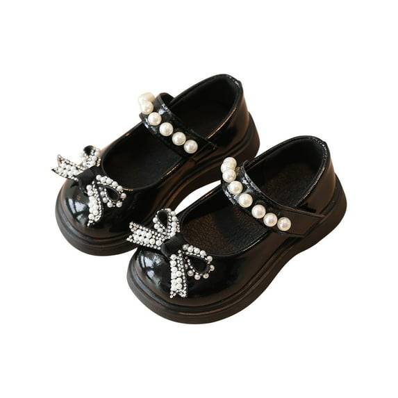 Aofany Toddler Girls Dress Shoes Mary Jane Bowknot Pearl Soft Sole Princess Shoes for Little Kids