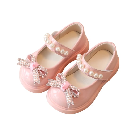 Aofany Toddler Girls Dress Shoes Mary Jane Bowknot Pearl Soft Sole Princess Shoes for Little Kids