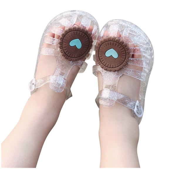 Aofany Toddler Girls Sandals Jelly Sandals Rubber Sole Closed Toe Princess Cookies Shape Summer Shoes