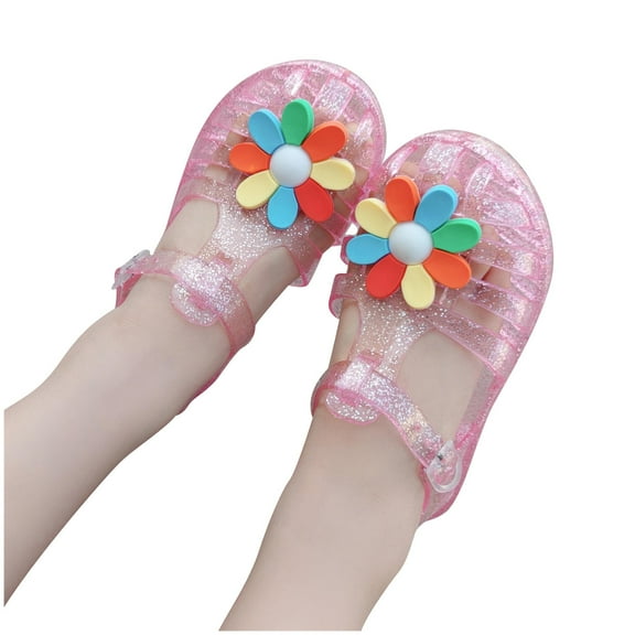 Aofany Toddler Girls Sandals Jelly Sandals Rubber Sole Closed Toe Princess Flat Flower Summer Beach Roman Shoes