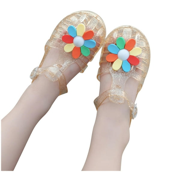 Aofany Toddler Girls Sandals Jelly Sandals Rubber Sole Closed Toe Princess Flat Flower Summer Beach Roman Shoes