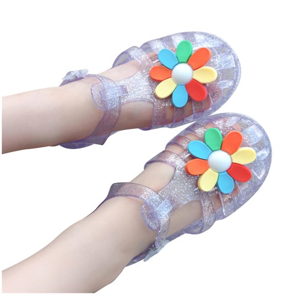 Aofany Toddler Girls Sandals Jelly Sandals Rubber Sole Closed Toe Princess Flat Flower Summer Beach Roman Shoes
