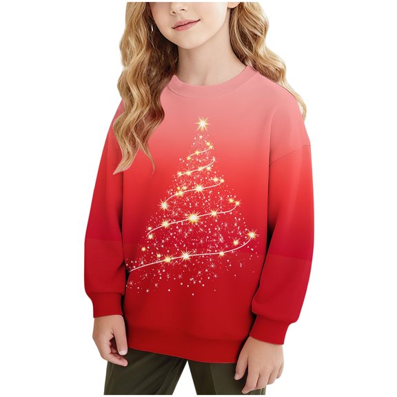 Aofany Toddler Girls and Boys Sweatshirts Christmas Tree Printed Casual Crew Neck Long Sleeve Tops Shirt 1-15 Years