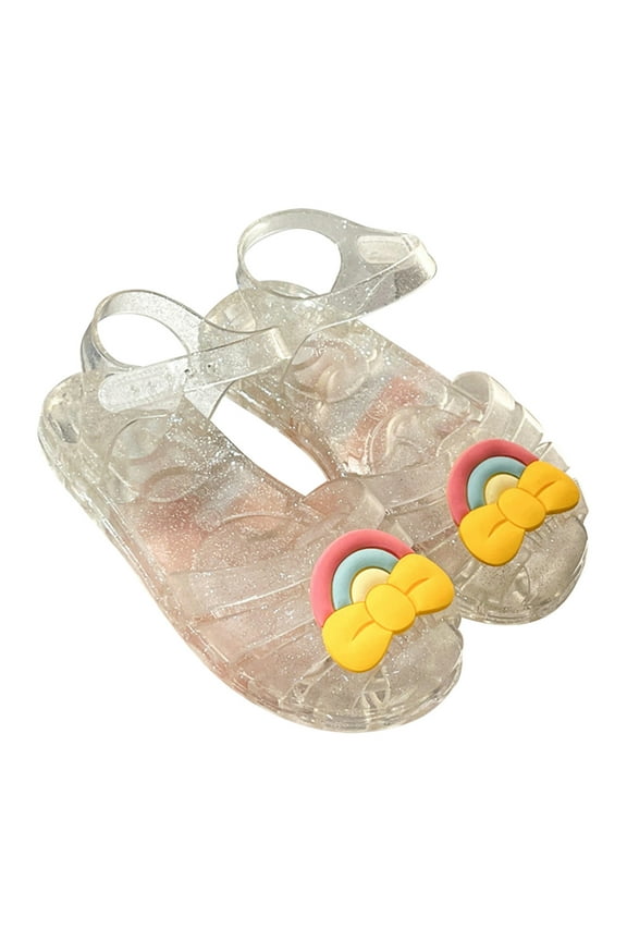 Toddler Shoes Baby Girls Cute Rainbow Bow Jelly Colors Hollow Out Non-slip Soft Sole Beach Roman Sandals