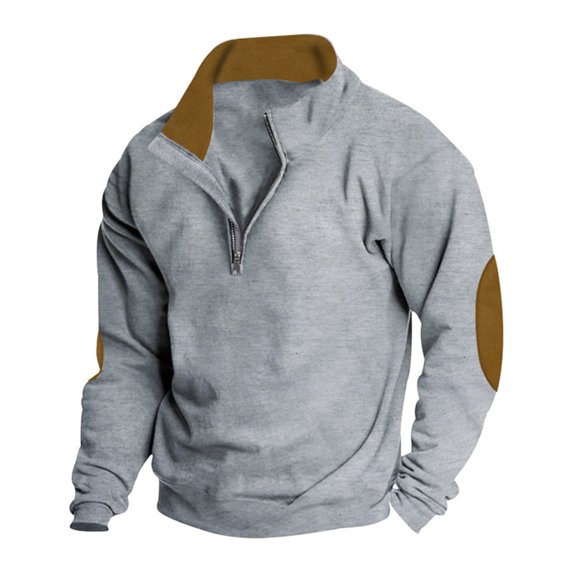 Aofany Tops For Men Casual Fashion Solid Zipper Stand-up Collar Long Sleeve Pullover T-shirt Sweatshirt