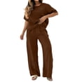 thumbnail image 1 of Aofany Two Piece Sets for Women Cotton Linen Outfits Casual Crew Neck Solid Short Sleeve Top and Wide Leg Pants Set, 1 of 4