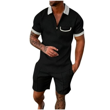 Aofany Two Piece Short Outfits Men Color Block Tracksuits Sport Summer Short Sleeve and Shorts Set for Men