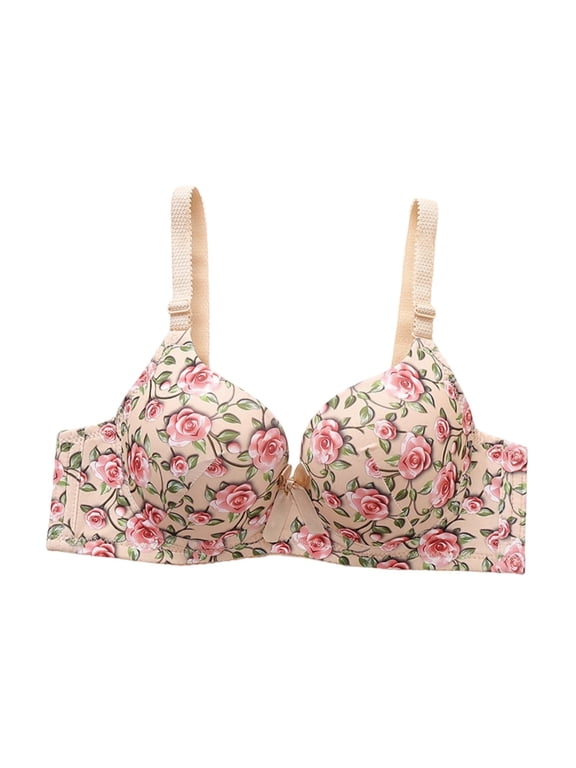 Underwire Bras For Women Push-Up Flower Printed Supportive Comfortable Everyday Bras With Adjustable Straps, 36B-42B