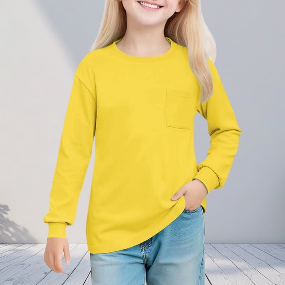 Aofany Unisex Kids Soft Long-Sleeve T-Shirts Solid Color Basic Tops Crewneck Tees Toddler Boys Girls Clothes