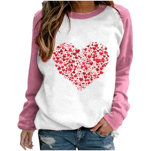 Aofany Valentine's Day Sweatshirt Women Plus Size Pullover Heart Graphic Shirts Casual Long Sleeve Tops