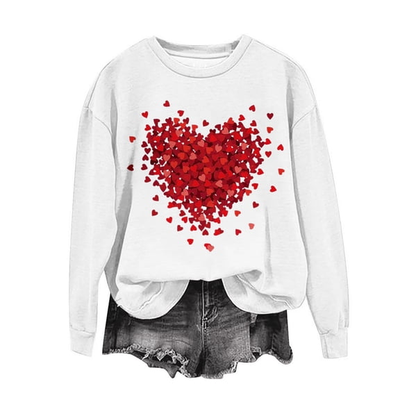 Aofany Valentines Day Sweatshirt, Heart Graphic Sweatshirt, Long Sleeve Crewneck Sweatshirts for Women Round Neck Printed Long Sleeved Tops Sweatshirts