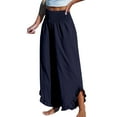 thumbnail image 1 of Aofany Wide Leg Pants for Woman Casual Solid Color Ruffle Elastic Waist Trousers High Waist Loose Fit Beach Pants, 1 of 4