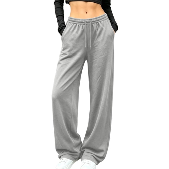 Aofany Wide Leg Sweatpants for Women High Rise Fleece Lined Sweat Pants Open Bottom Drawstring Elastic Waist Pants with Pockets