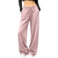 thumbnail image 1 of Aofany Wide Leg Sweatpants for Women High Rise Fleece Lined Sweat Pants Open Bottom Drawstring Elastic Waist Pants with Pockets, 1 of 5