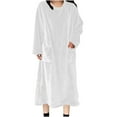 thumbnail image 1 of Aofany Winter Womens Nightgowns Solid Color Flannel Crew Neck Long Nightshirt Solid Long Sleeve Breathable Nightgowns with Pockets, 1 of 6