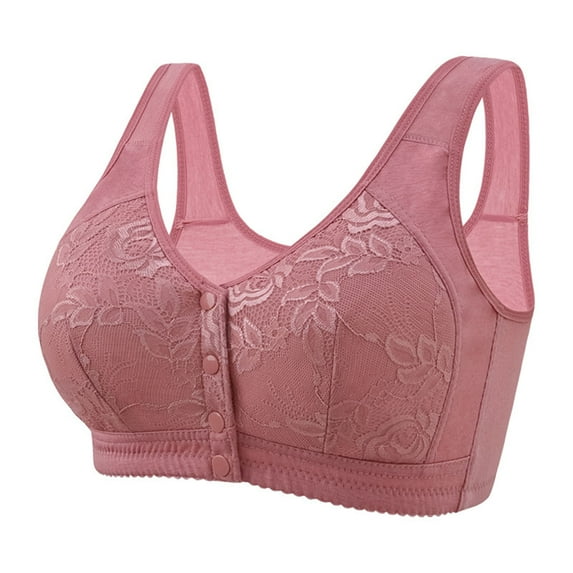 Aofany Woman Plus Size Wireless Bra Embroidered Print Glossy Push Up Front Button Underwear Bra