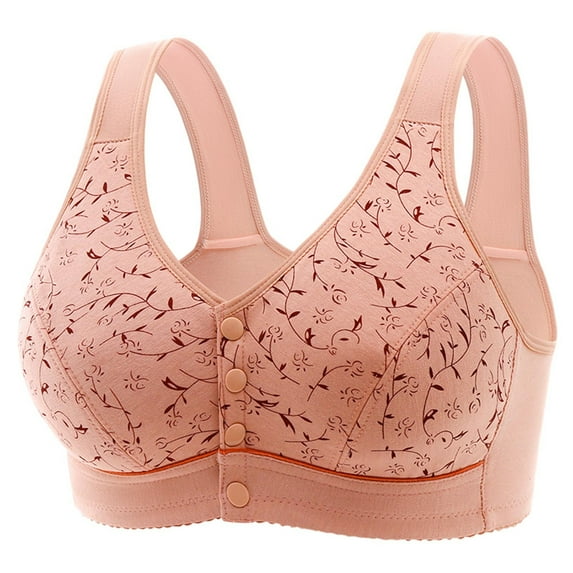 Aofany Woman's No Rims Push Up Bras Embroidered Print Glossy Comfortable Breathable Bra Front Buckle Everyday Underwear