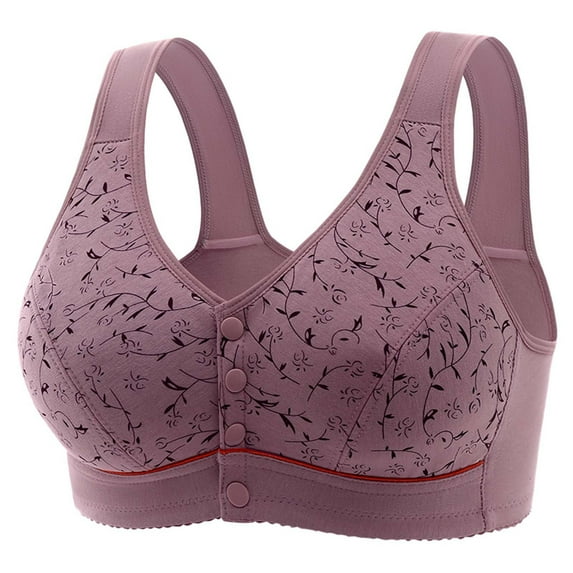 Aofany Woman's No Rims Push Up Bras Embroidered Print Glossy Comfortable Breathable Bra Front Buckle Everyday Underwear