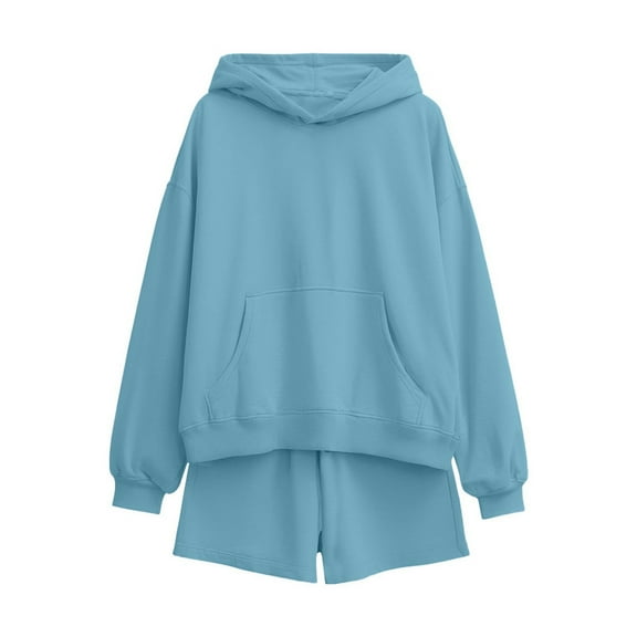Aofany Women 2 Piece Outfits Hoodie Short Set Oversized Sweatshirt Shorts Sweatsuit Fall Clothes, Two Piece Fall Sets for Women, Women Casual Two Piece Outfits Sets, Women's Sweatsuit Outfits