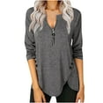 thumbnail image 1 of Aofany Women Blouse Loose Shirts Solid Color Buttons Zipper V-Neck Loose Shirt Top Long Sleeve Plus Size Tops for Women Tunic Pullover Sweatshirt Gray M, 1 of 5