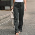 thumbnail image 1 of Wirdiell Women Casual Linen Pants Straight Leg Pants High Waisted Beach Pants Drawstring Relaxed Fit Sweatpants, 1 of 4